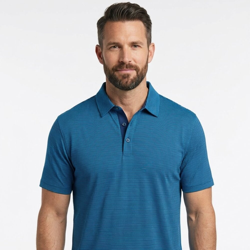 APT 9 BRAND Men's Royal Blue and Navy Striped Polo Shirt - XL  NWT